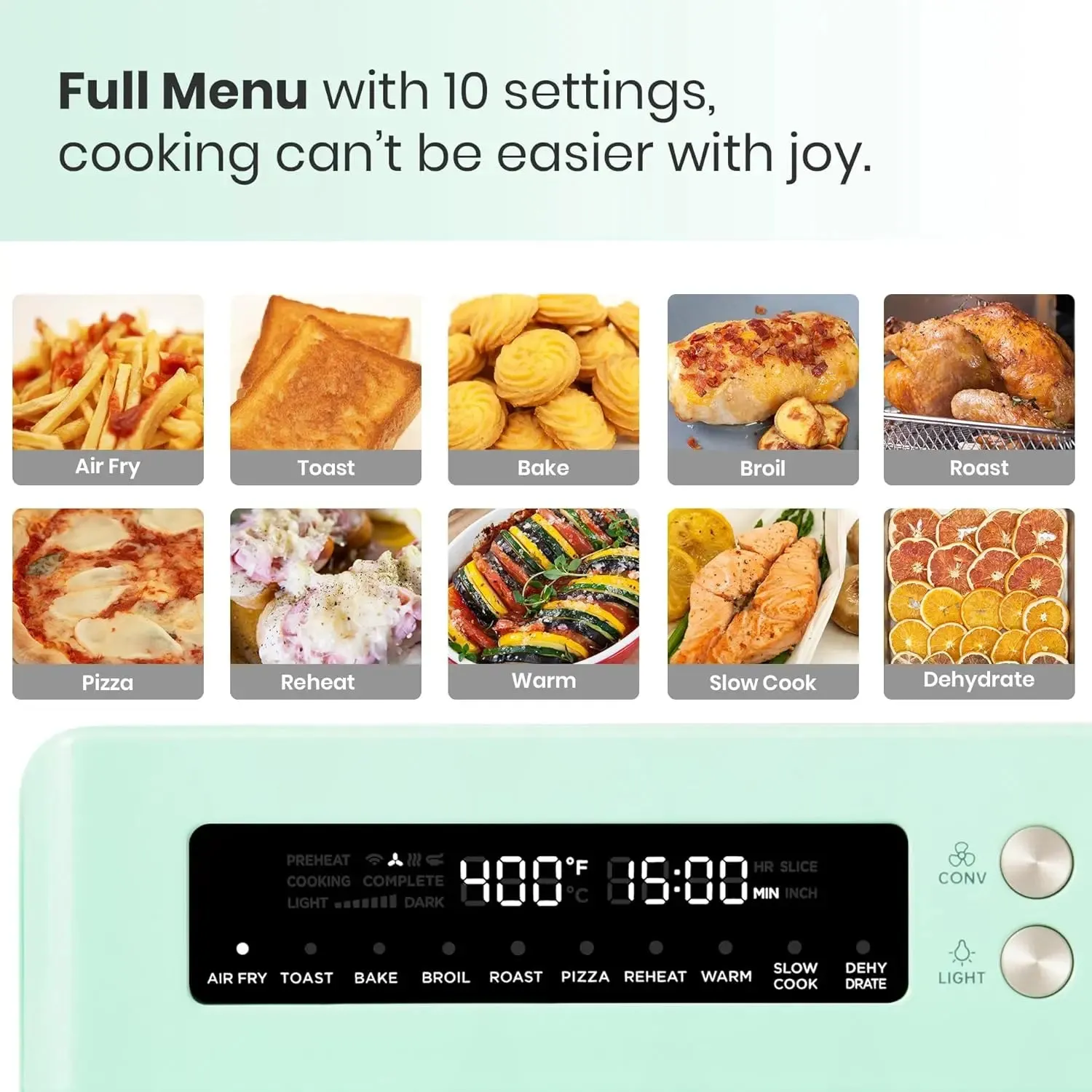 Retro Style Infrared Heating Air Fryer Toaster Oven, Extra Large Countertop Convection Oven 10-In-1 Combo, 6-Slice Toast,