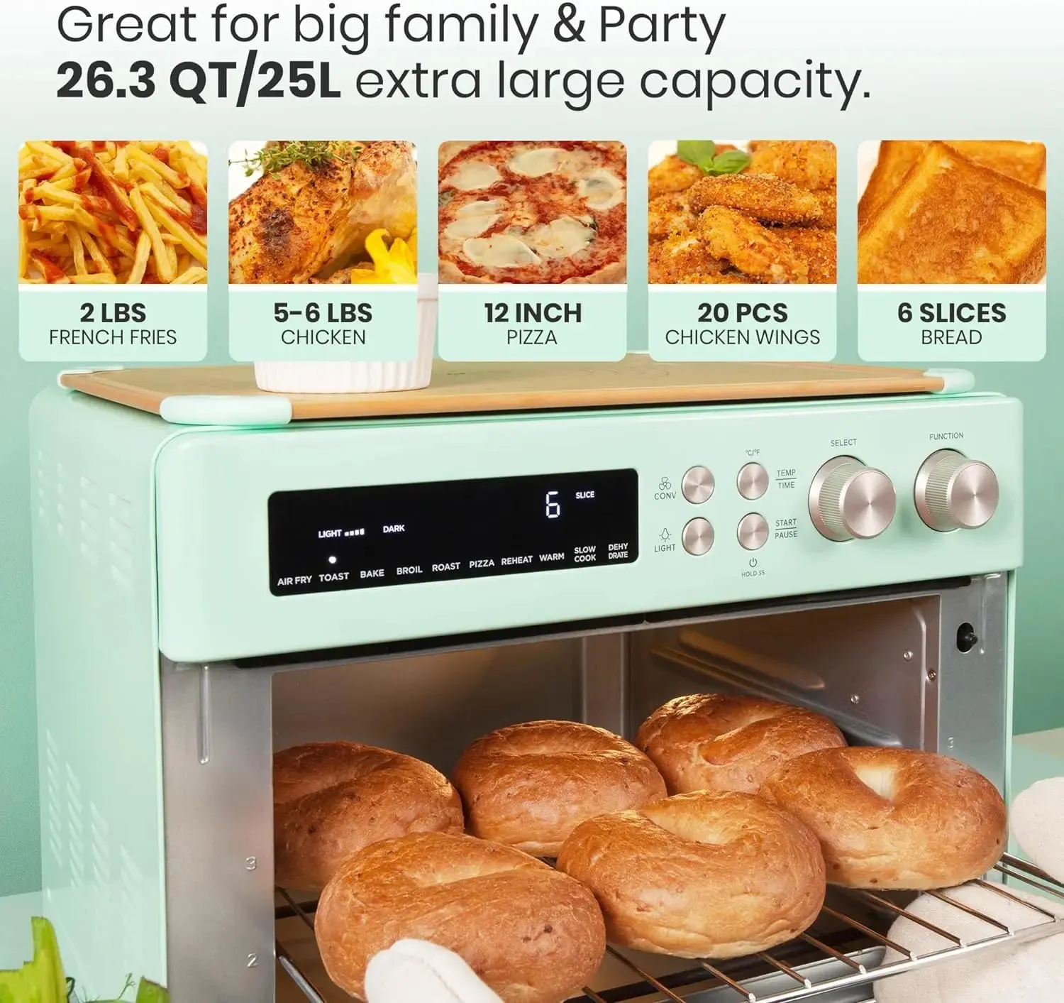 Retro Style Infrared Heating Air Fryer Toaster Oven, Extra Large Countertop Convection Oven 10-In-1 Combo, 6-Slice Toast,