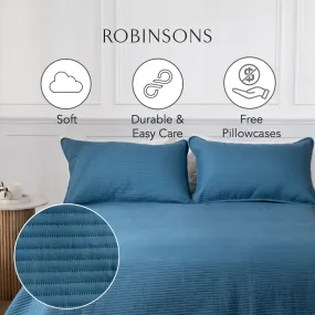 Robinsons Silky Soft Lightweight Blanket Microfibre Stripe Core Collection (Bedspread, Bed Cover, Bed Quilt, Comforter - Includes Free Pillowcases)