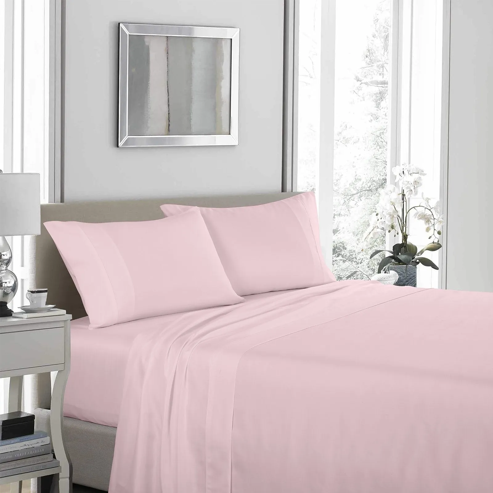 Royal Comfort 1200 Thread Count Sheet Set 4 Piece Ultra Soft Satin Weave Finish Double Soft Pink