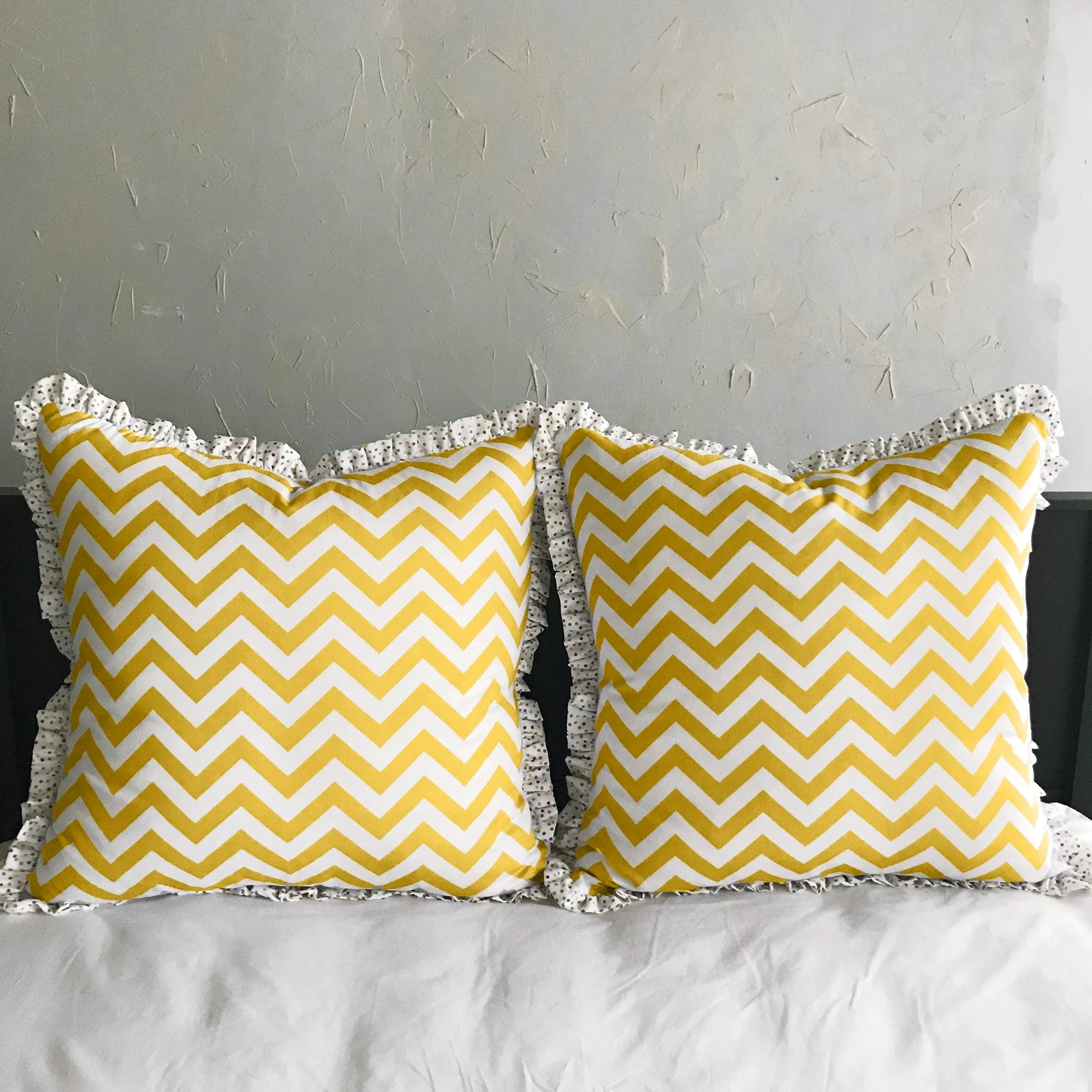 Ruffled Yellow Chevron 100% Cotton Euro Sham 26x26