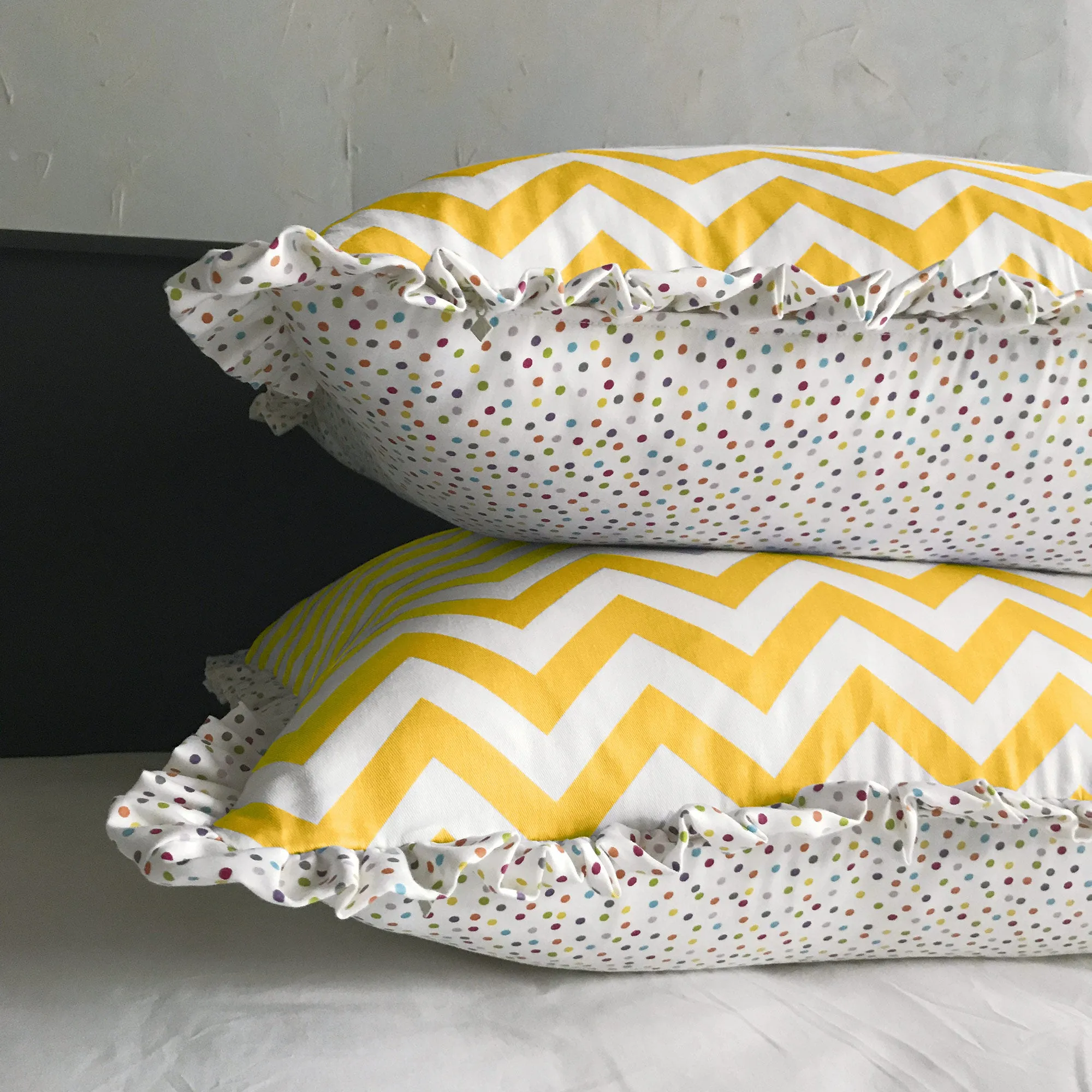 Ruffled Yellow Chevron 100% Cotton Euro Sham 26x26