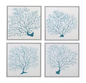 Sea Fans - Canvas Art (Set of 4) - Blue / White