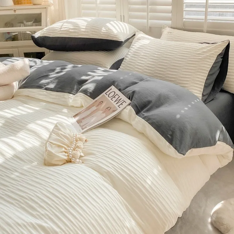 Seersucker Bedding Set with Soft Duvet Cover, Flat Sheets, and Pillowcase