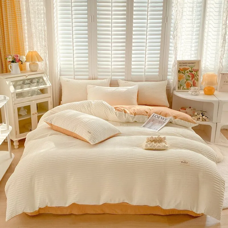 Seersucker Bedding Set with Soft Duvet Cover, Flat Sheets, and Pillowcase