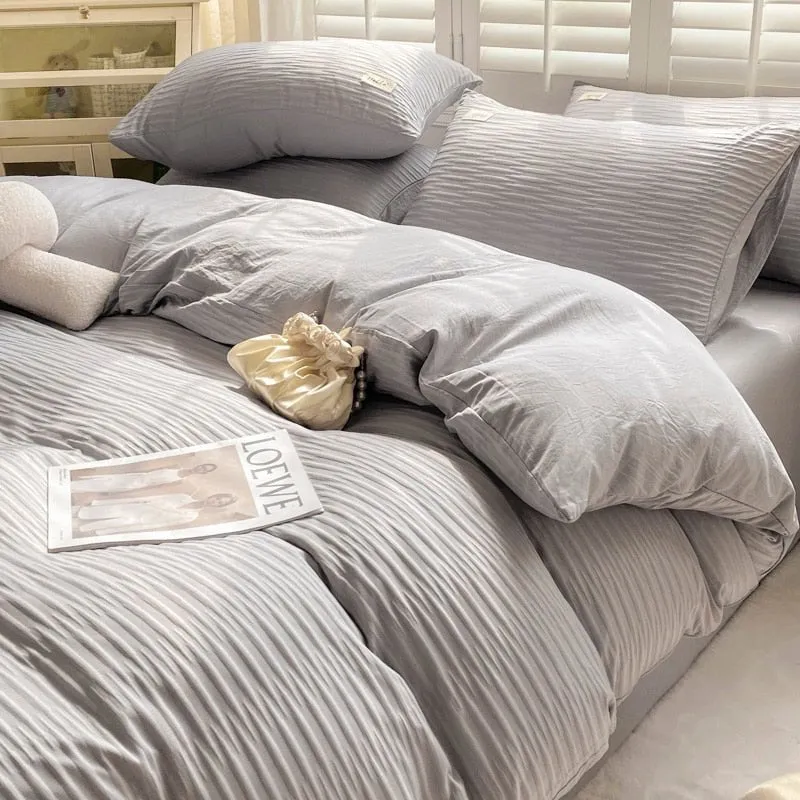 Seersucker Bedding Set with Soft Duvet Cover, Flat Sheets, and Pillowcase