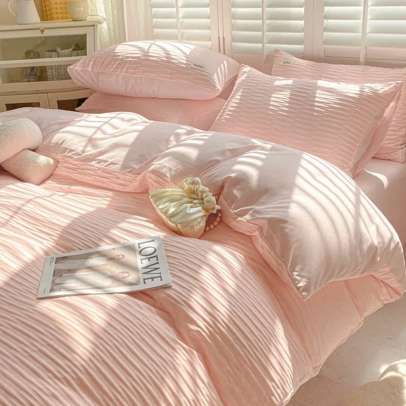 Seersucker Bedding Set with Soft Duvet Cover, Flat Sheets, and Pillowcase