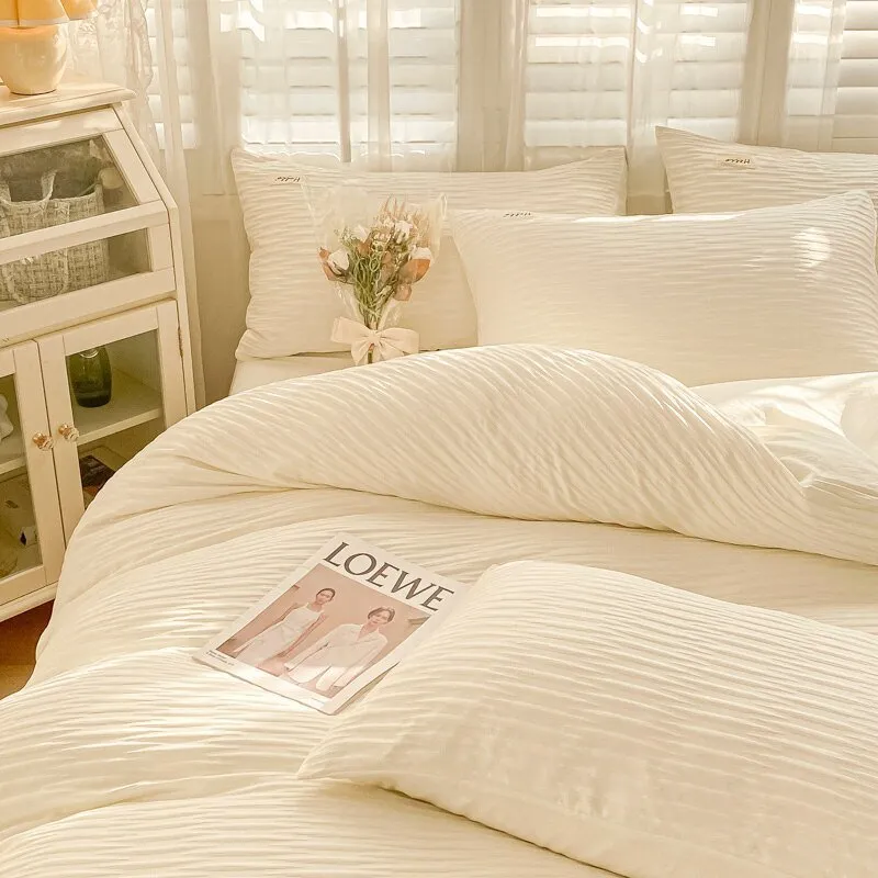 Seersucker Bedding Set with Soft Duvet Cover, Flat Sheets, and Pillowcase