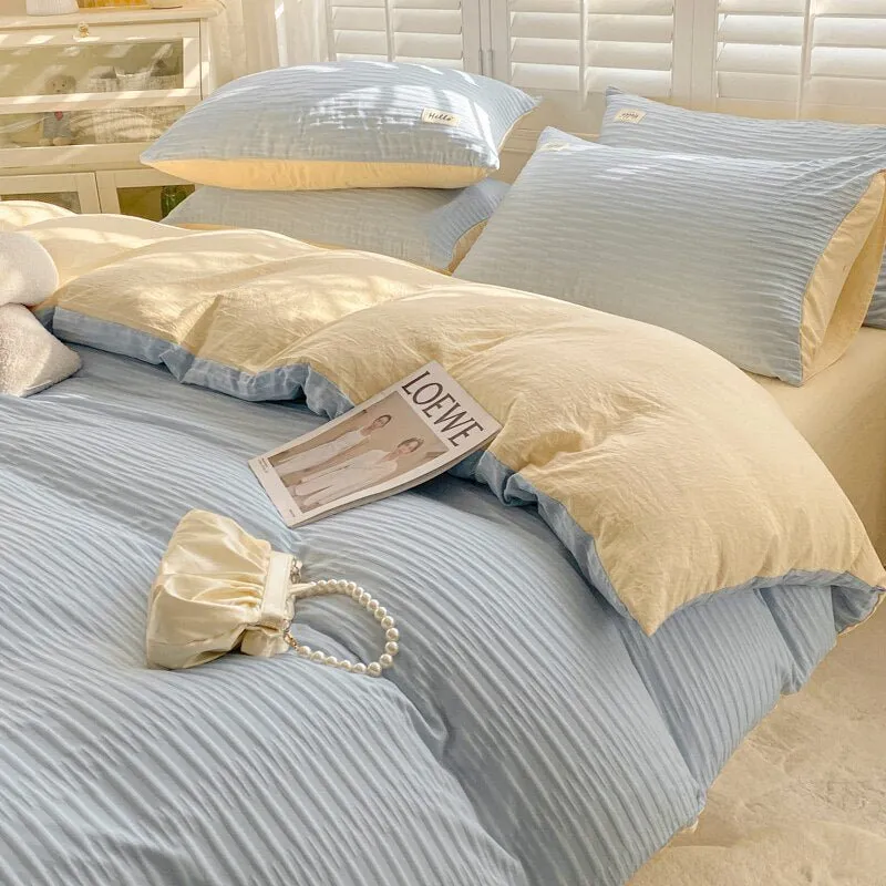 Seersucker Bedding Set with Soft Duvet Cover, Flat Sheets, and Pillowcase