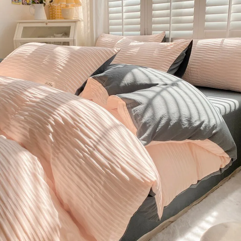 Seersucker Bedding Set with Soft Duvet Cover, Flat Sheets, and Pillowcase