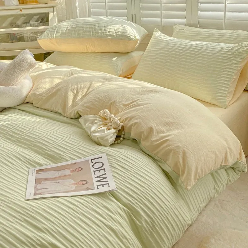 Seersucker Bedding Set with Soft Duvet Cover, Flat Sheets, and Pillowcase