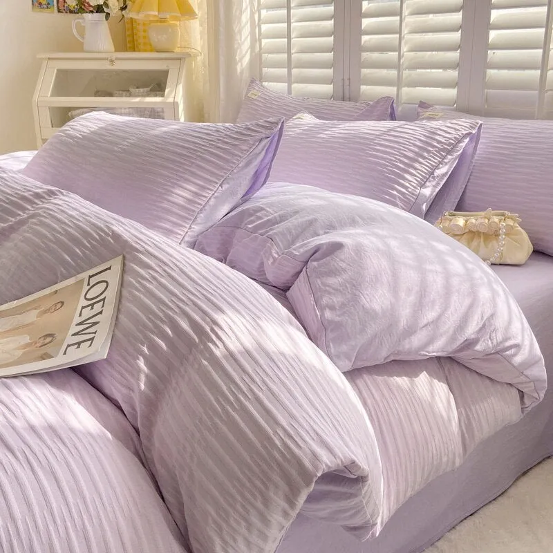 Seersucker Bedding Set with Soft Duvet Cover, Flat Sheets, and Pillowcase