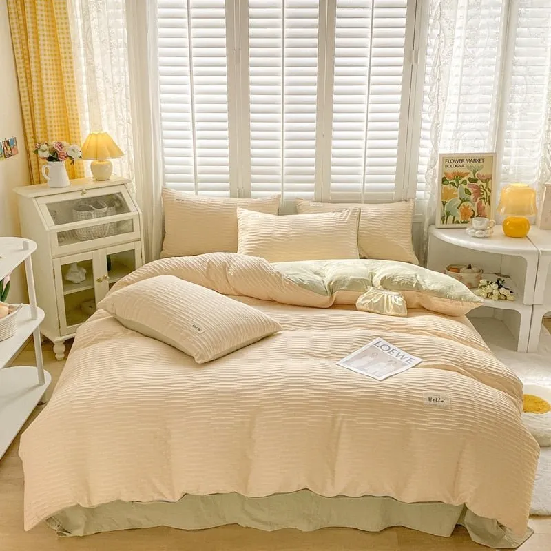 Seersucker Bedding Set with Soft Duvet Cover, Flat Sheets, and Pillowcase