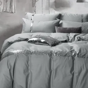 Sequin Grey Cotton Luxury 4-Piece Bedding Sets/Duvet Covers