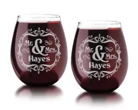 Set of 2 Personalized Mr and Mrs Stemless Glass Set for Bride Groom New Couple Housewarming Gift Party Anniversary Engagement Party Favor