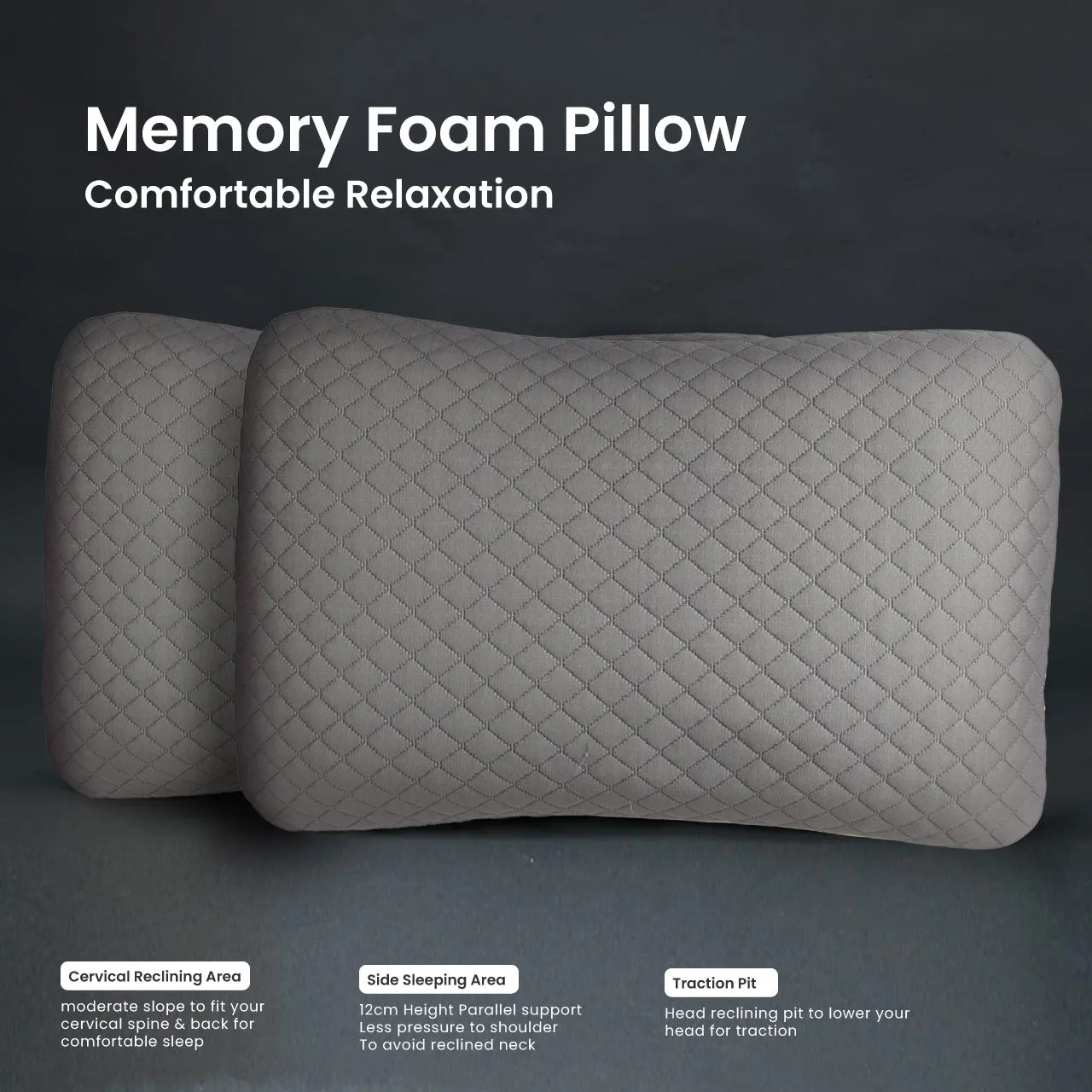 Shoulder Support Memory Foam Pillow Anti-Stress  35x55x12cm - Grey