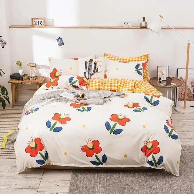 Simple Duvet Cover Set Nordic Bedding Set Heart Plaid Quilt Cover Bed Sheet King Size Single Double Queen Bed Linens