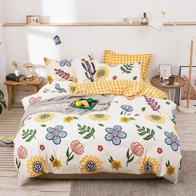 Simple Duvet Cover Set Nordic Bedding Set Heart Plaid Quilt Cover Bed Sheet King Size Single Double Queen Bed Linens