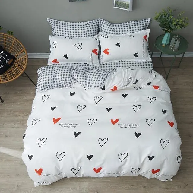 Simple Duvet Cover Set Nordic Bedding Set Heart Plaid Quilt Cover Bed Sheet King Size Single Double Queen Bed Linens