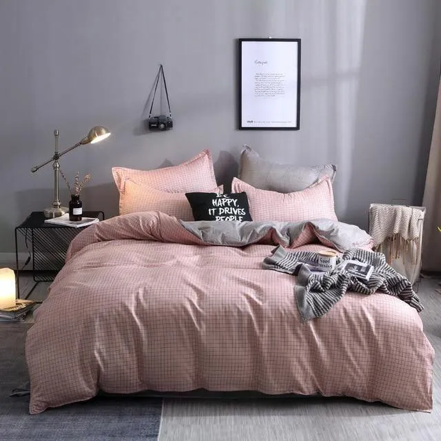 Simple Duvet Cover Set Nordic Bedding Set Heart Plaid Quilt Cover Bed Sheet King Size Single Double Queen Bed Linens