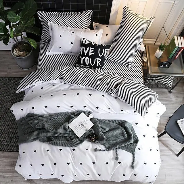 Simple Duvet Cover Set Nordic Bedding Set Heart Plaid Quilt Cover Bed Sheet King Size Single Double Queen Bed Linens