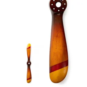 Small Vintage Red and Gold Biplane Propeller Wood Model