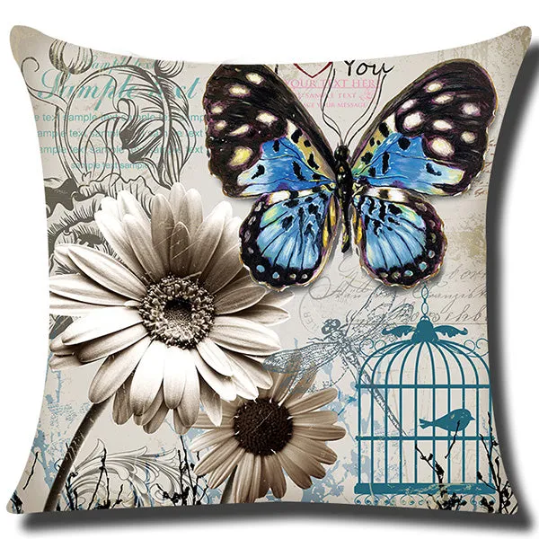 Square Cloth Pillow Covers with Butterfly Images