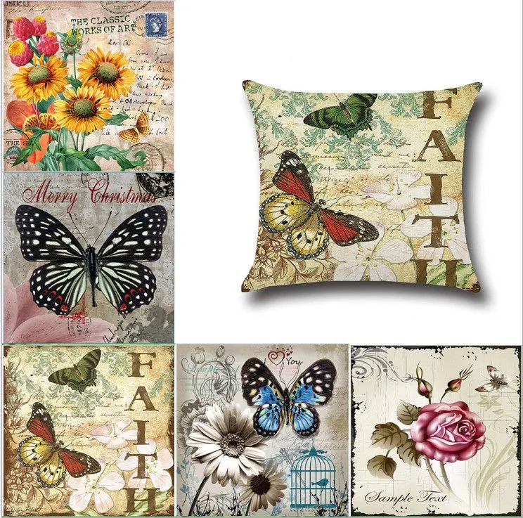 Square Cloth Pillow Covers with Butterfly Images