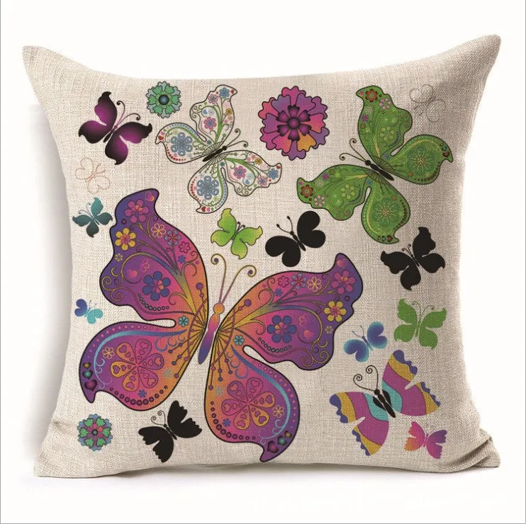 Square Cloth Pillow Covers with Butterfly Images