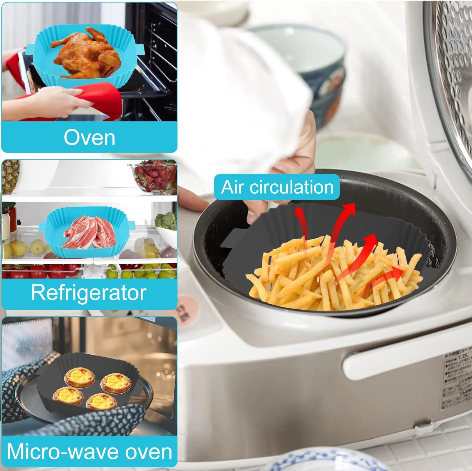 Square Silicone Air Fryer Liner 20cm