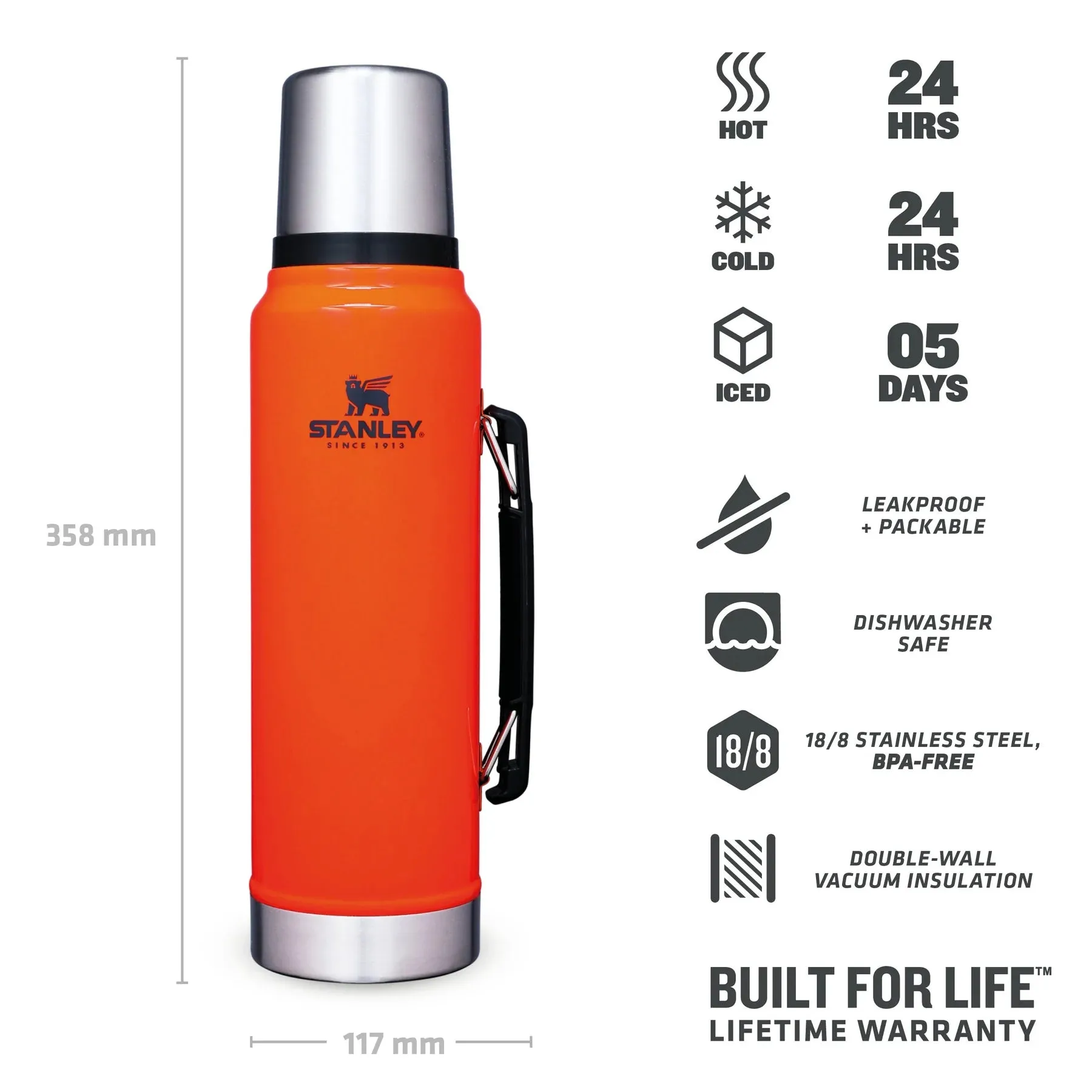 Stanley Classic Legendary Bottle | 1.0L Blaze Orange