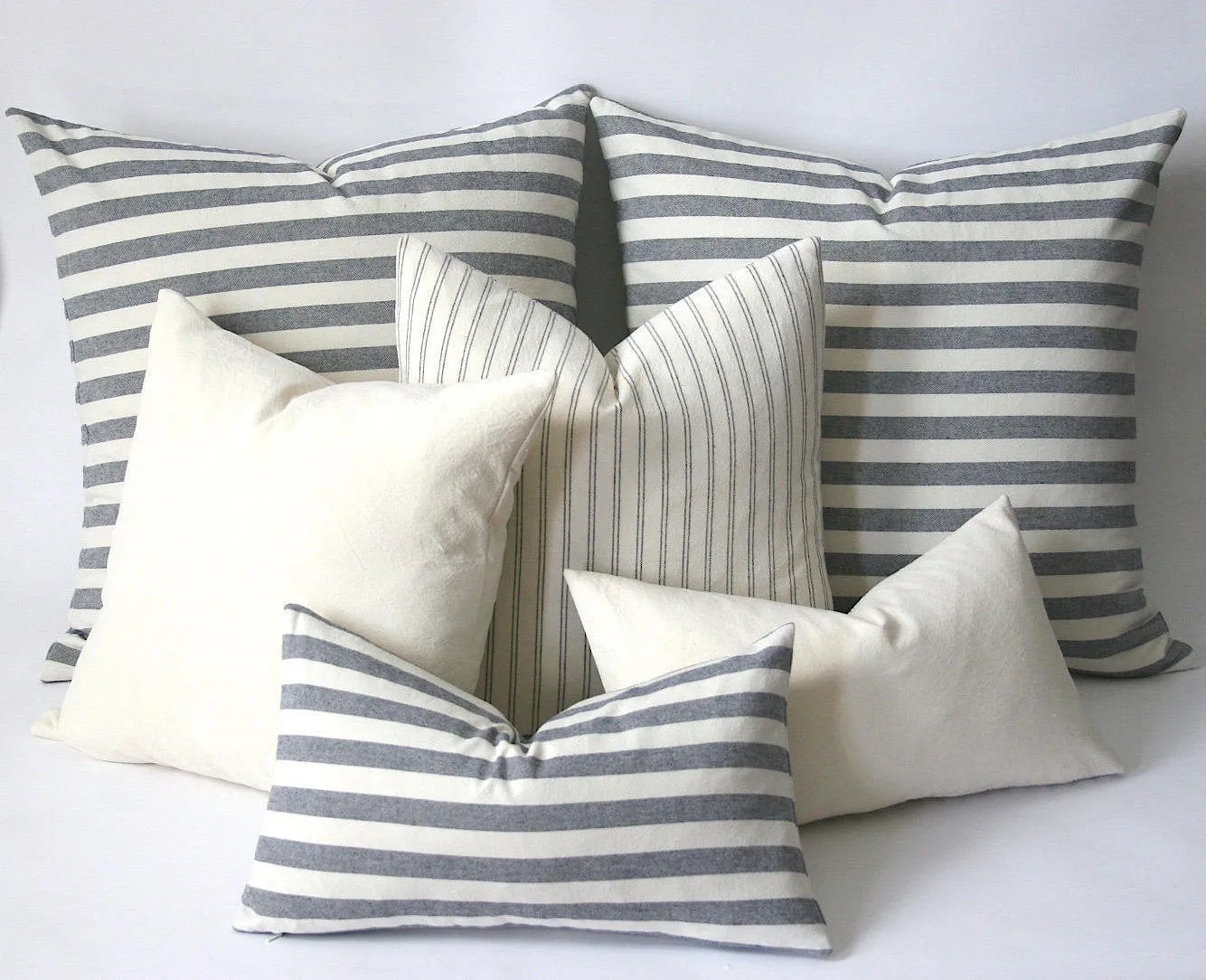 Striped Pillow Covers / European Farmhouse Pillows / Soft Textured Vintage Washed Cotton / Cotton Pillow Case / Striped Cushion