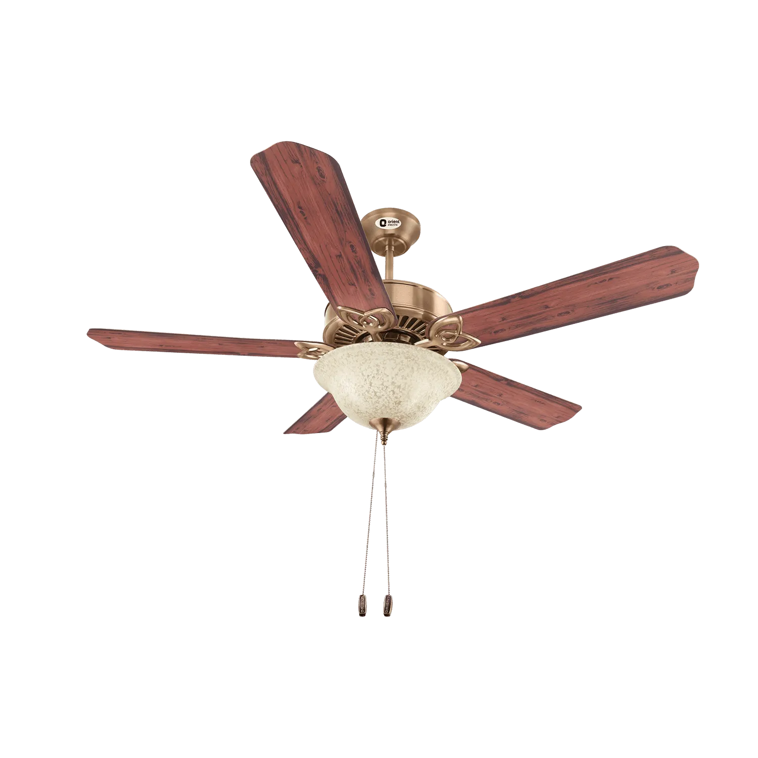 Subaris Solo Glass Shade & Wooden Finish Aluminium Blade Underlight Ceiling Fan