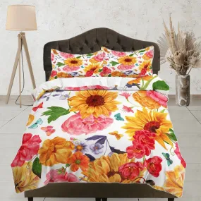 Summer sunflower floral duvet cover colorful bedding, teen girl bedroom, baby girl crib bedding boho maximalist bedspread aesthetic bedding