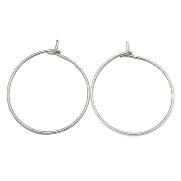 Surgical Stainless Steel Earring Hoop Wine Glass Charm Bead Holder Ring Ear Wire Silver Tone 21 Gauge Engagement Bridal Wedding Party Decor