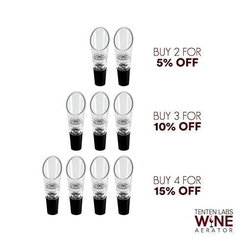 TenTen Labs Wine Aerator Pourer (2-pack) - Decanter Premium Aerating Spout - Gift Box Included