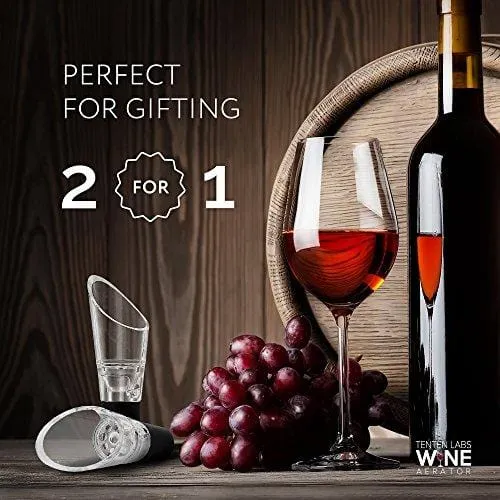 TenTen Labs Wine Aerator Pourer (2-pack) - Decanter Premium Aerating Spout - Gift Box Included