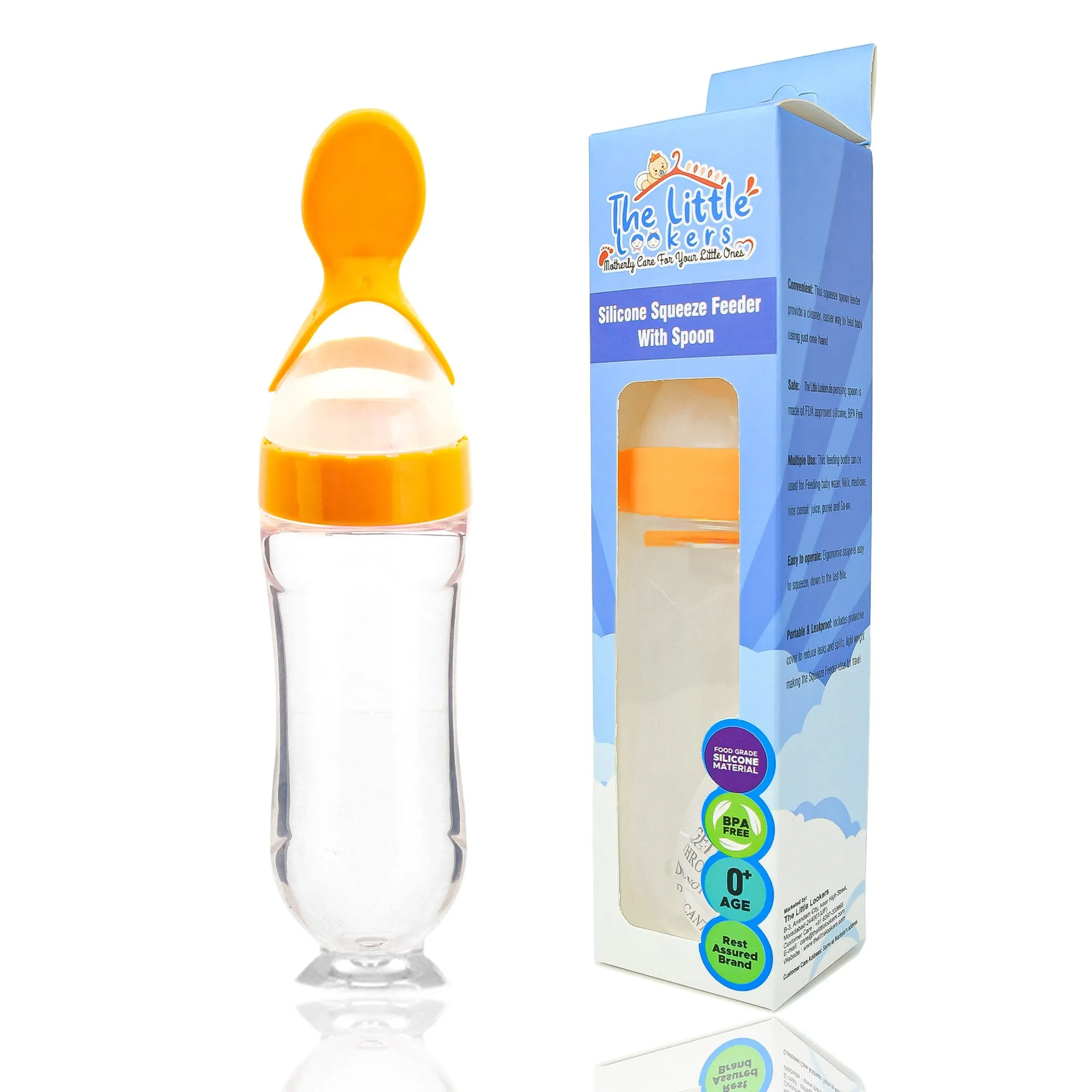 THE LITTLE LOOKERS Infant Baby Squeezy Food Grade Silicone Bottle Feeder with Soft Silicon Baby Feeding Used for Semi Solid |Spoon Feeder| Cerelac Feeder| Rice Paste Milk Food Feeder (90ml, Blue)