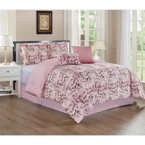 Torcello Flower Printed 5-Piece Comforter Set, Pink, King