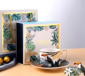 Toucan Gold-Rimmed Tea / Coffee Cup and Saucer Set (Jungle Series)