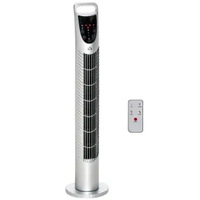 Tower Fan Oscillating 3 Speeds 3 Winds 40W w/ Remote Control Timer Moving Head Quiet Operation Home Office Bedroom Silver - 78.5H cm