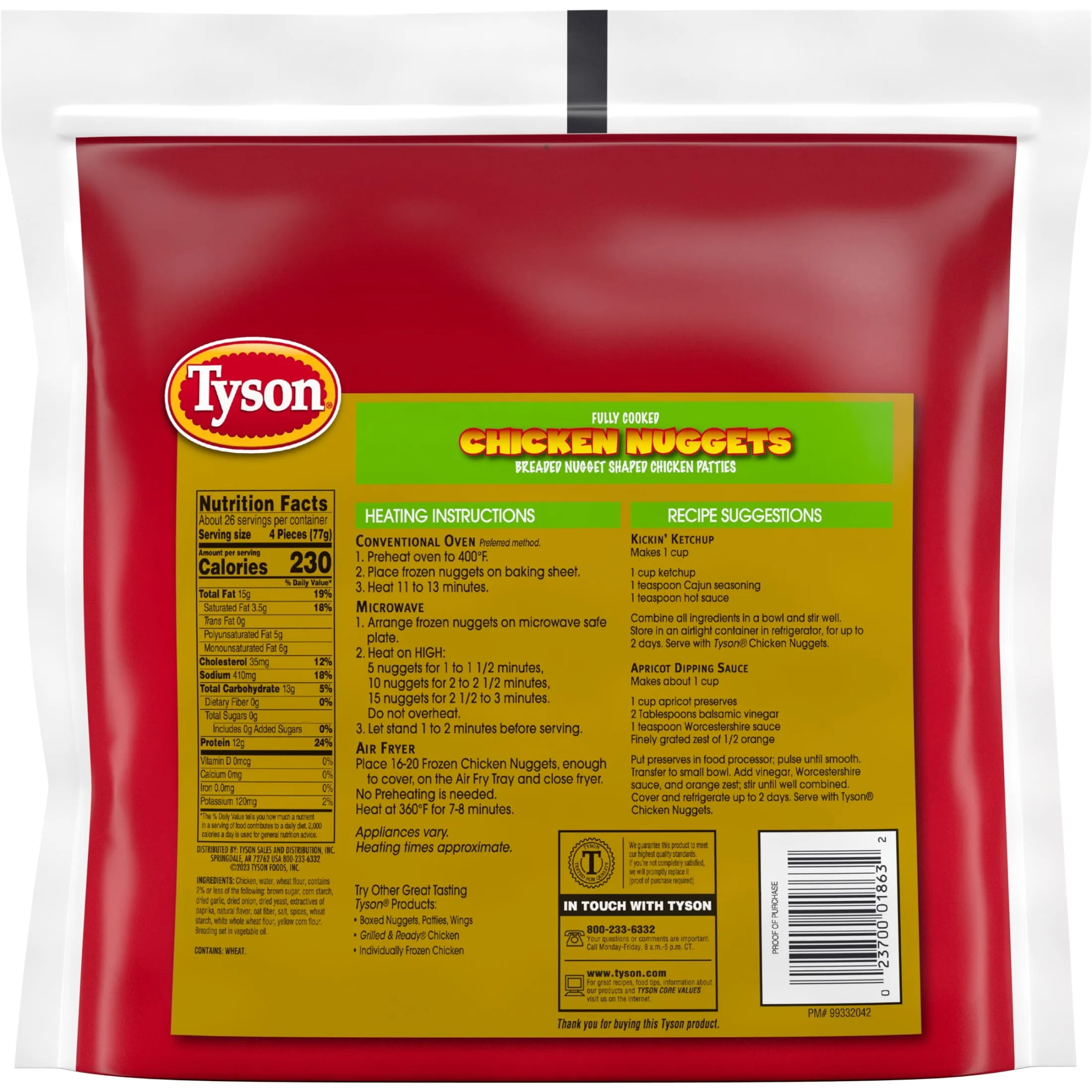 Tyson All Natural Fully Cooked Chicken Nuggets, 4.4 lb Bag (Frozen)