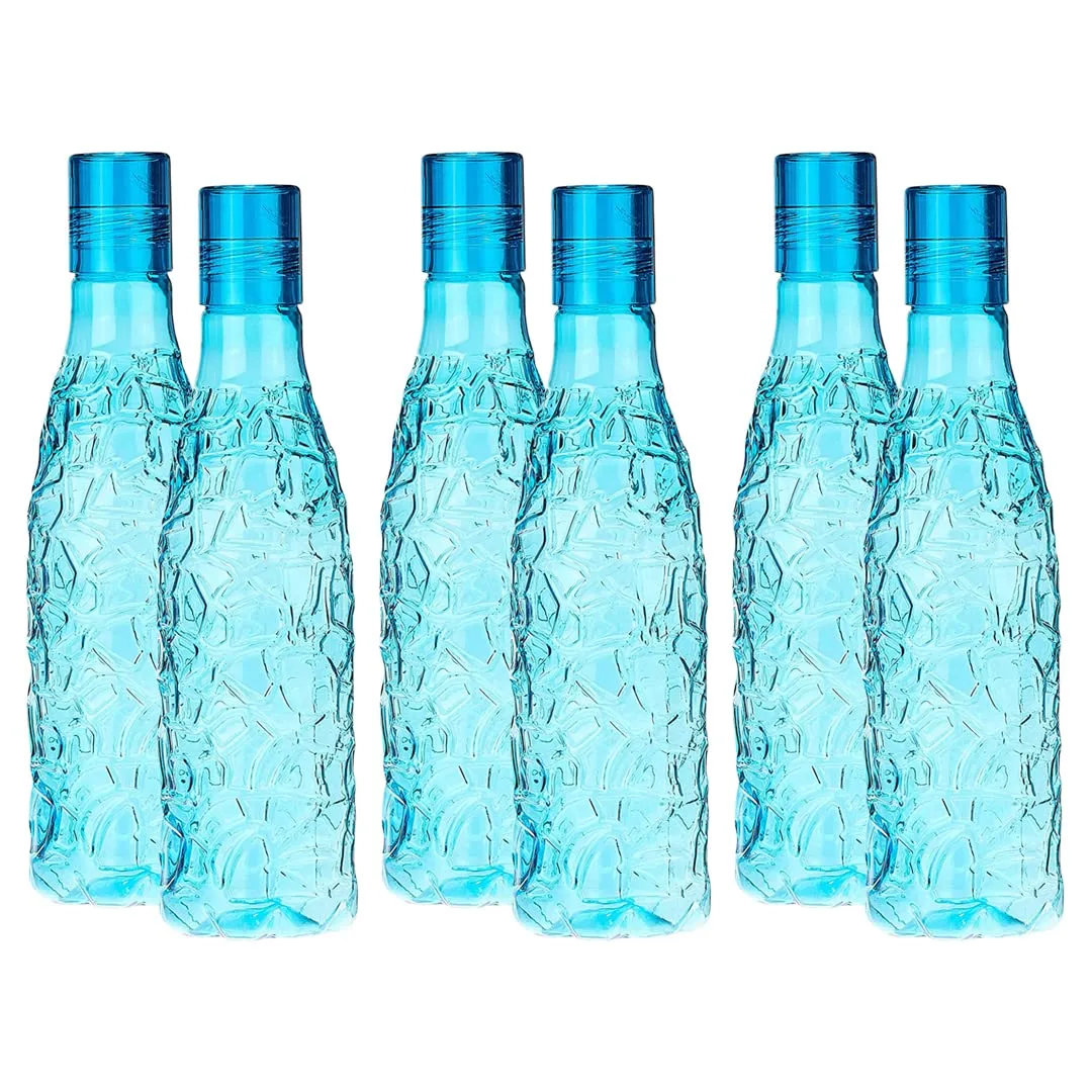 Urbane Home BPA-Free Plastic Water Bottle | Leak Proof, Firm Grip, 100% Food Grade Plastic Bottles | For Home, Office, School & Gym | Unbreakable, Freezer Proof, Fridge Water Bottle | Pack of 6|Blue