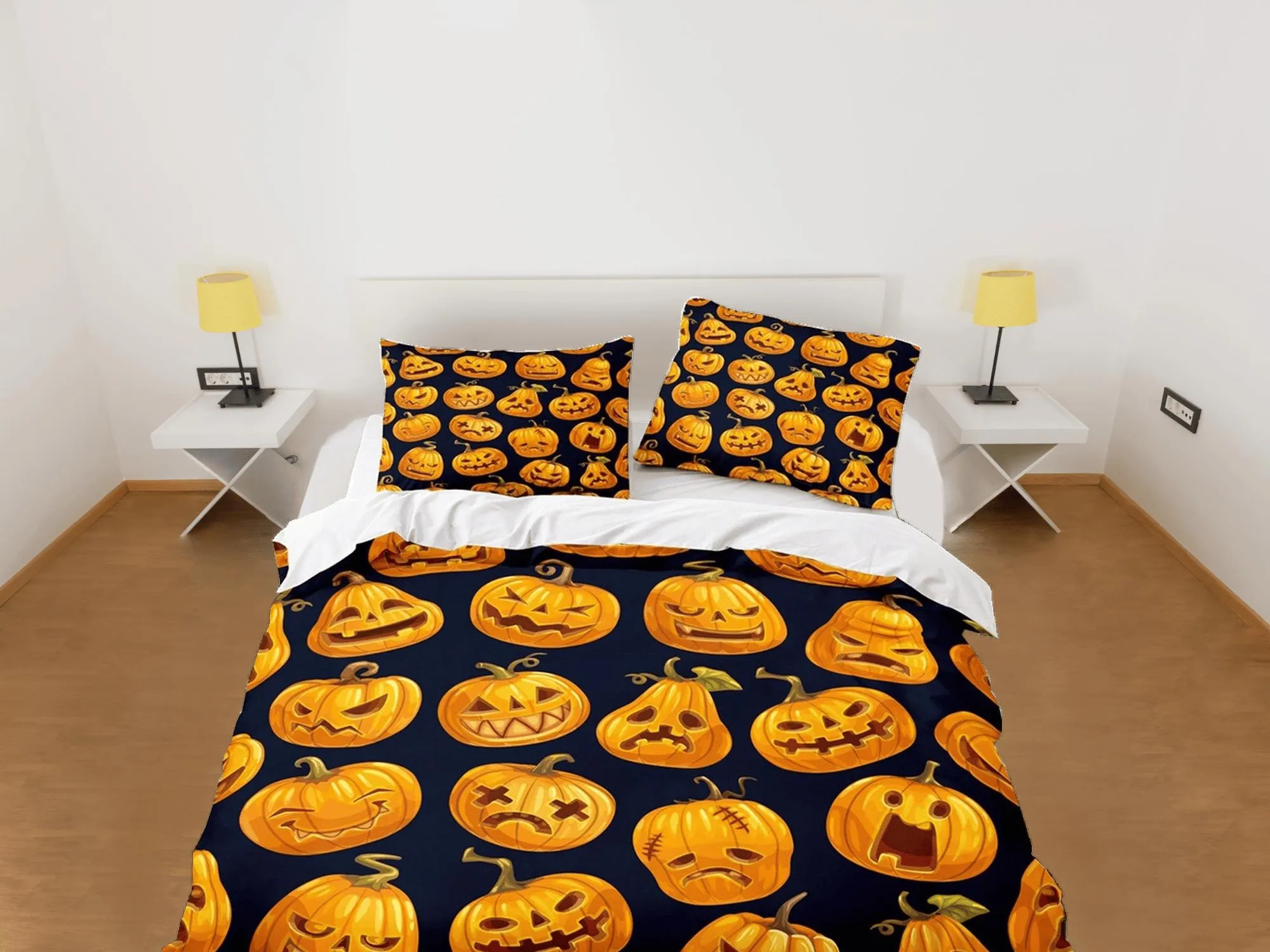 Various facial expressions of pumpkins halloween bedding & pillowcase, duvet cover dorm bedding, nursery toddler bedding, halloween gift