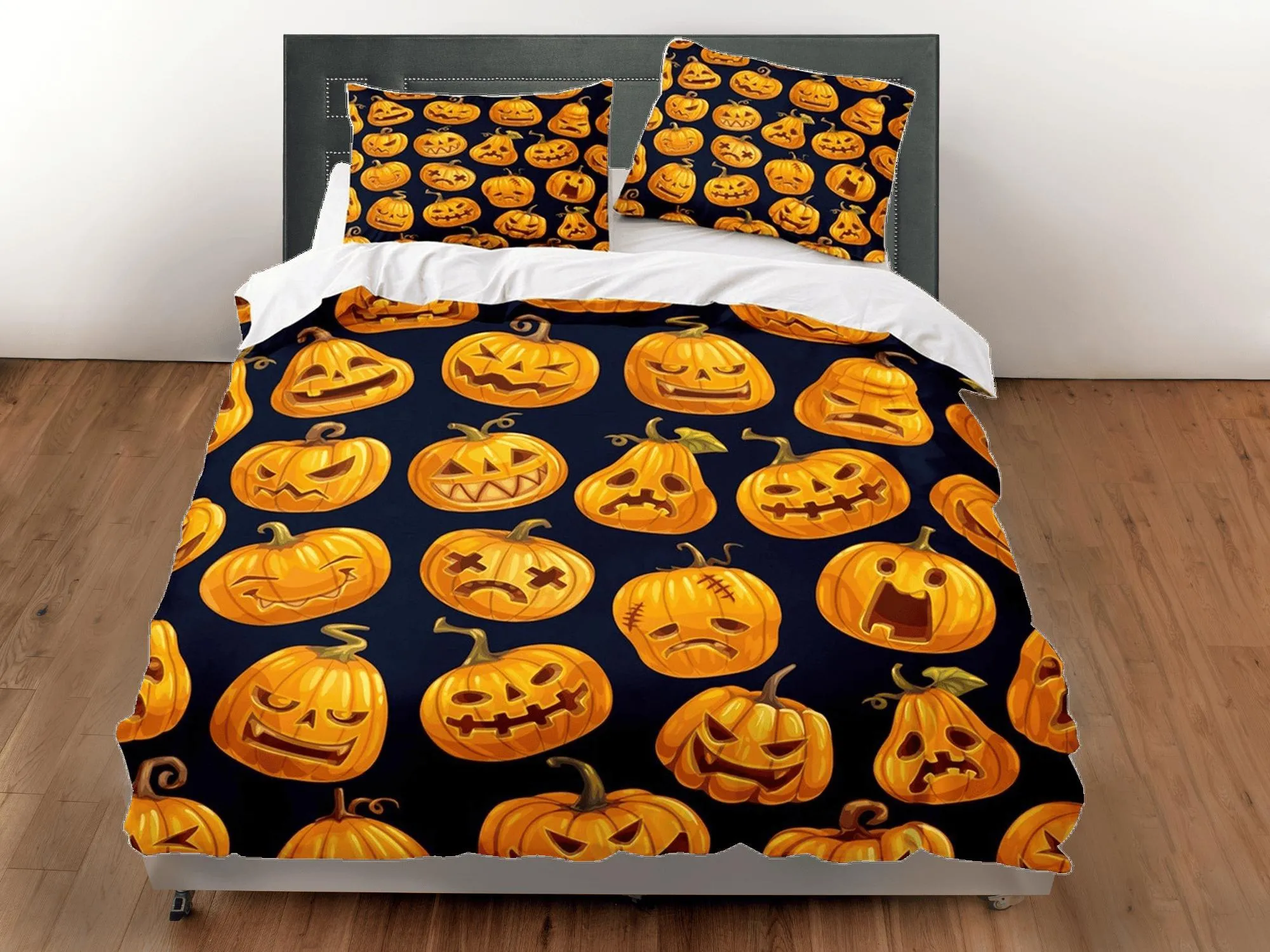 Various facial expressions of pumpkins halloween bedding & pillowcase, duvet cover dorm bedding, nursery toddler bedding, halloween gift