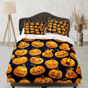 Various facial expressions of pumpkins halloween bedding & pillowcase, duvet cover dorm bedding, nursery toddler bedding, halloween gift