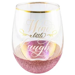 Wine aLittle Laugh a Lot Pink Glitterati Stemless Glass - 600ml