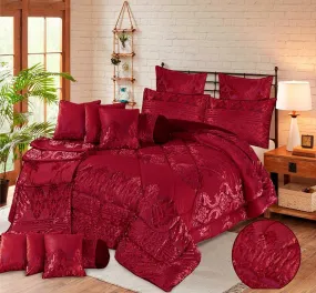 Zybert 14 Pcs Velvet Maroon Bed Set with Filled Comforter